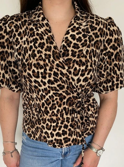 Leopard wikkel blouse